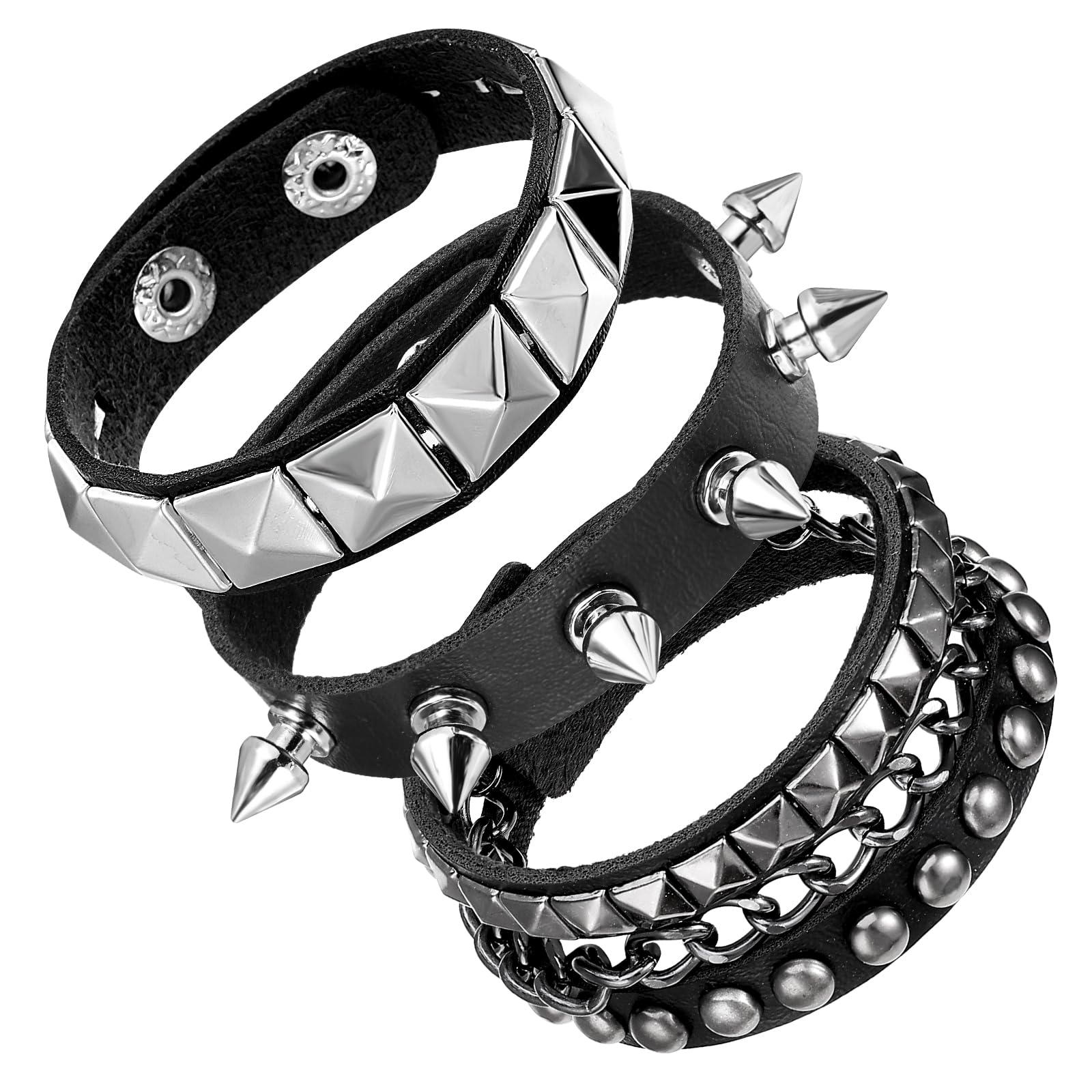 2 Bracciali Punk Gothic In Pelle Personalizzabili Con Nome - Regolabili Da 19 A 21 Cm, Bracciale Biker Per Donna E Uomo, Nero