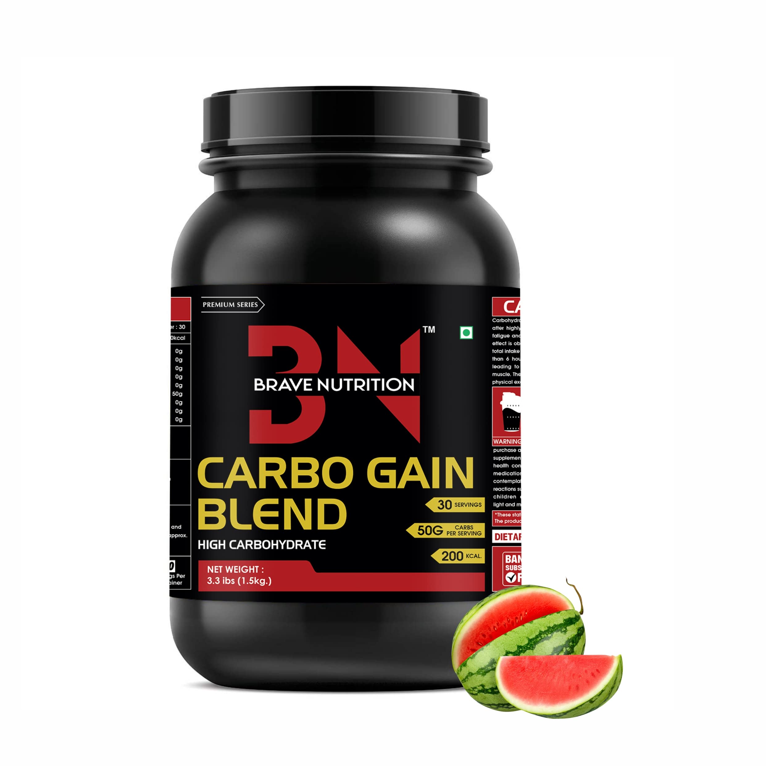 Brave Nutrition Carbo Gain Blend | Carbs Loader Superfuel | Pure Carbohydrates | Mass and Weight Gain | Intra Workout Carb | Maltodextrin | Carb Supplement for Bodybuilding | High Carb Muscle Gain Powder I Supports Healthy Weight Gain - Watermelon - 30 Servings, 1.5 kg