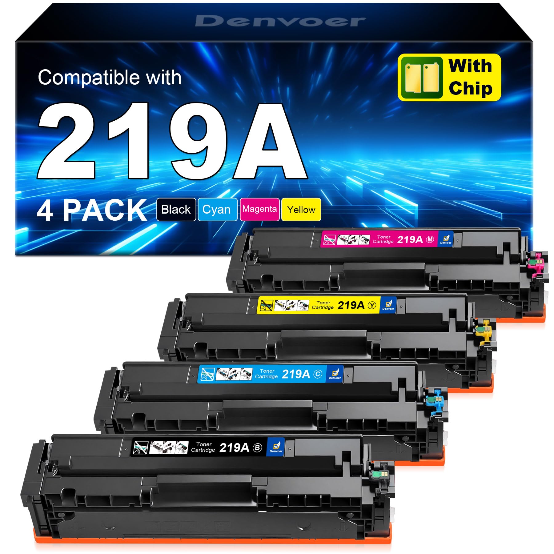 219A con Chip Compatibile per HP 219A 219X per HP Color LaserJet Pro MFP 3302fdw 3302fdwg 3302sdw 3302sdwg 3302fdn 3302fdng 3202dw 3202dn W2190A W2191A W2192A W2193A Nero Ciano Giallo Magenta