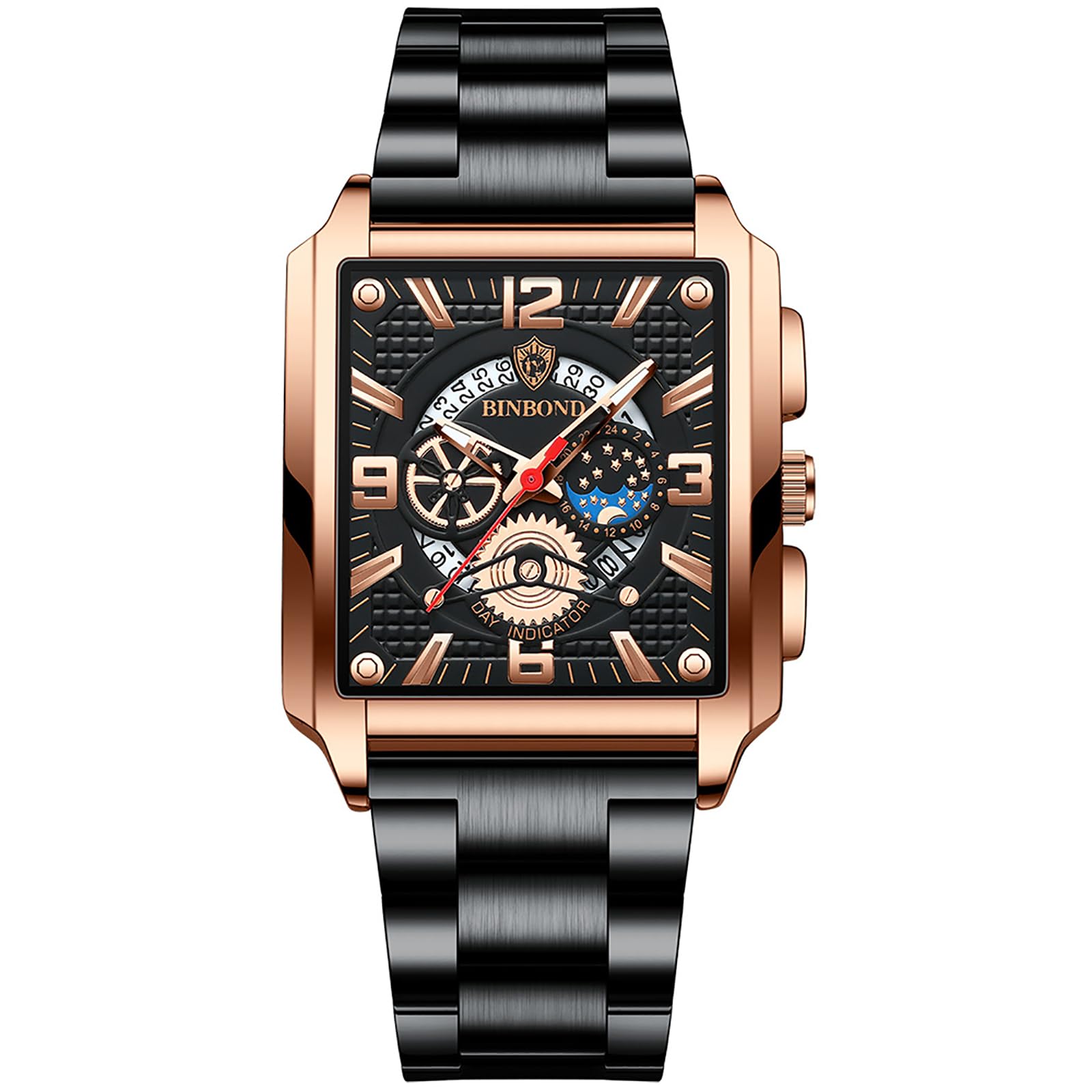 JewelryWe Paar Uhren Digitaluhr Edelstahl Binäre Uhr Rechteck Bezel LED Sportuhr Blau LED Licht Kalender Mode Cool Partner Armbanduhr für Herren Damen Schwarz/Silber