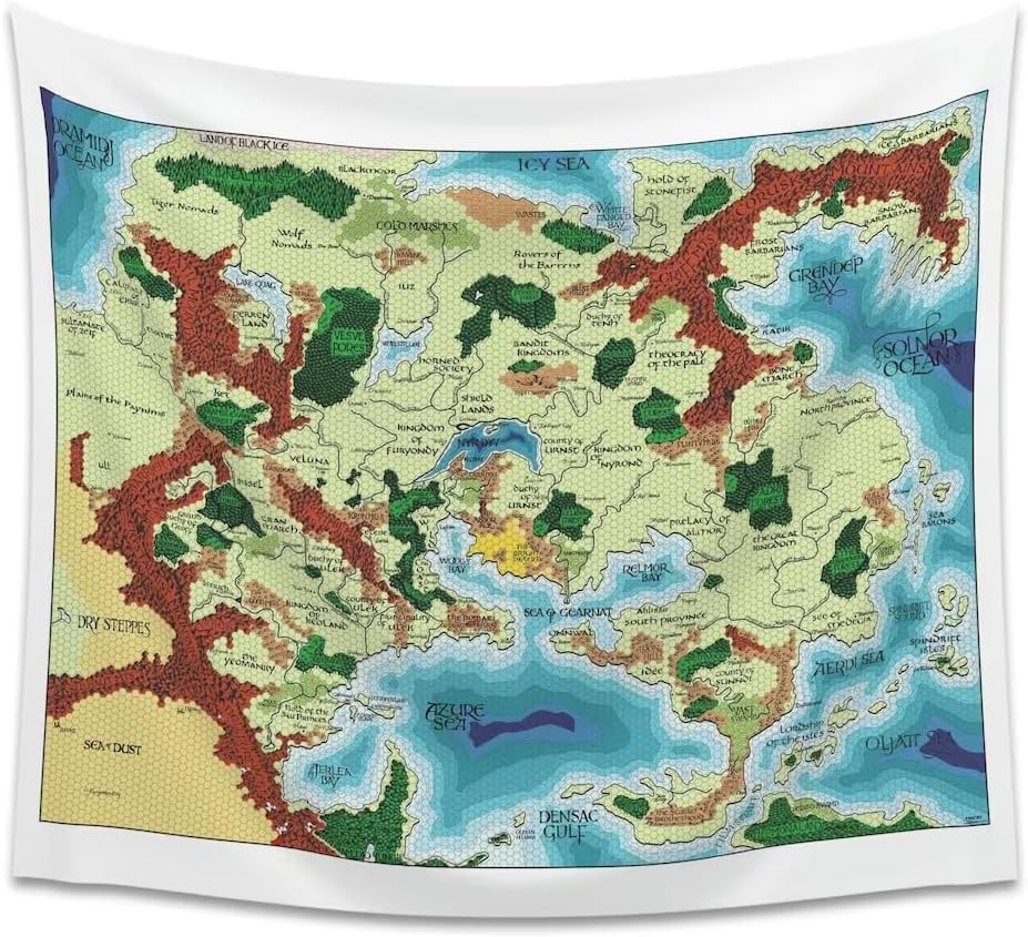 Greyhawk Indoor Wall Tapestry, Flanaess Advanced Dungeons and Dragons Indoor RPG Map Home Wall Decor | AD&D (40" x 34")