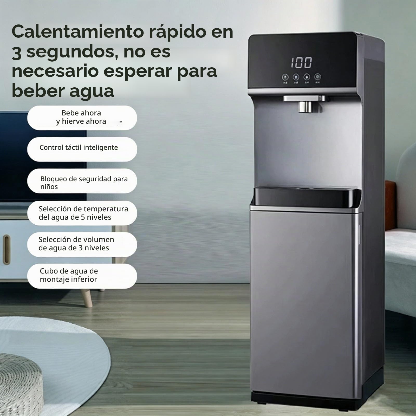 Dispensador De Agua Carga Inferior, Dispensador Agua Garrafa, Se Calentamiento rápido, Bloqueo para Niños 5 Ajustes Temperatura Dispensadors De Aguas Electrico, para El Hogar