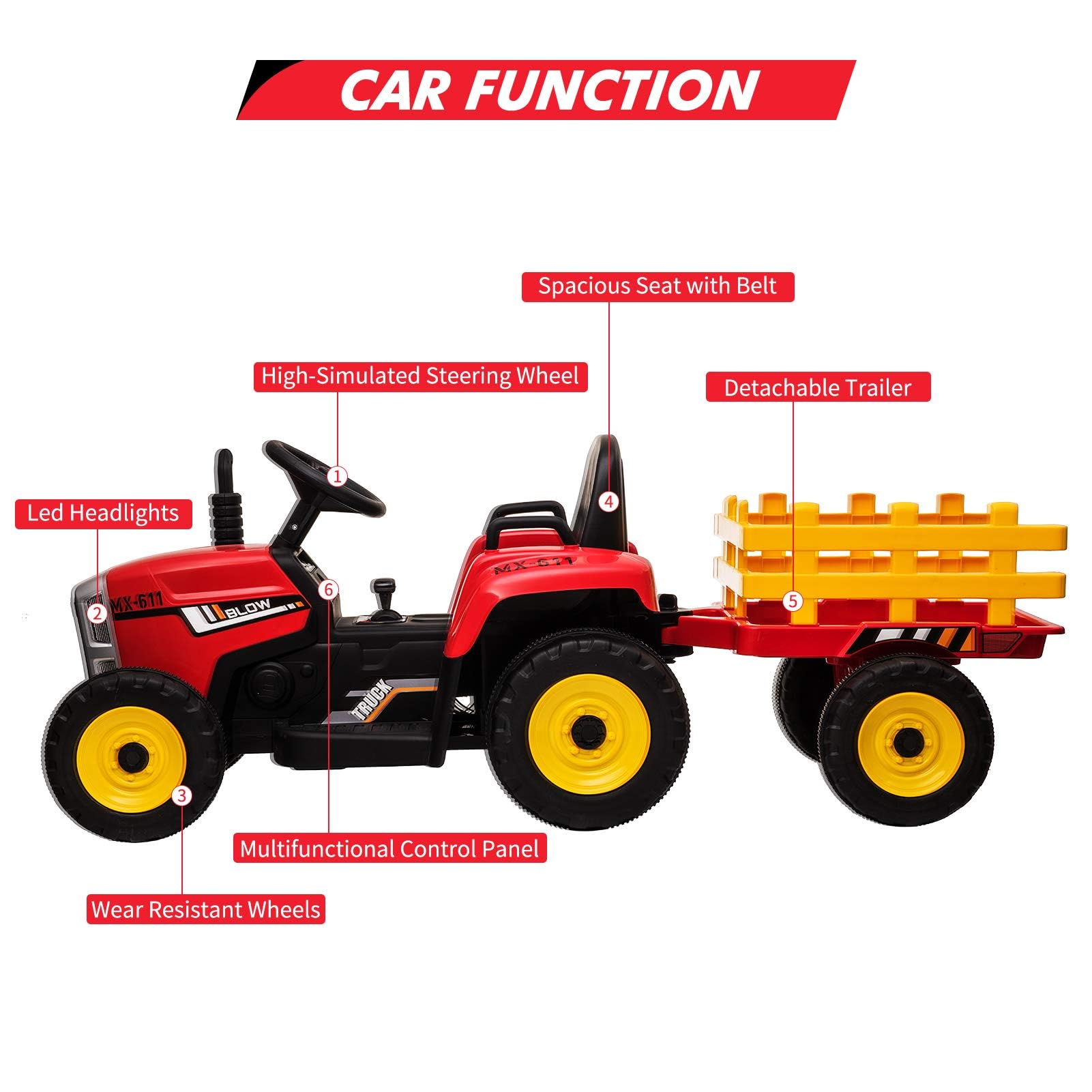 Tractor eléctrico para niños,Tractor eléctrico para Trabajadores con Remolque,Tractor de Pedales de 12 V con Carga para niños de 50 kg con Control Remoto, música, Luces LED y bocina (Verde Tractor eléctrico para niños,Tractor eléctrico para Trabajadores con Remolque,Tractor de Pedales de 12 V con Carga para niños de 50 kg con Control Remoto, música, Luces LED y bocina (Verde