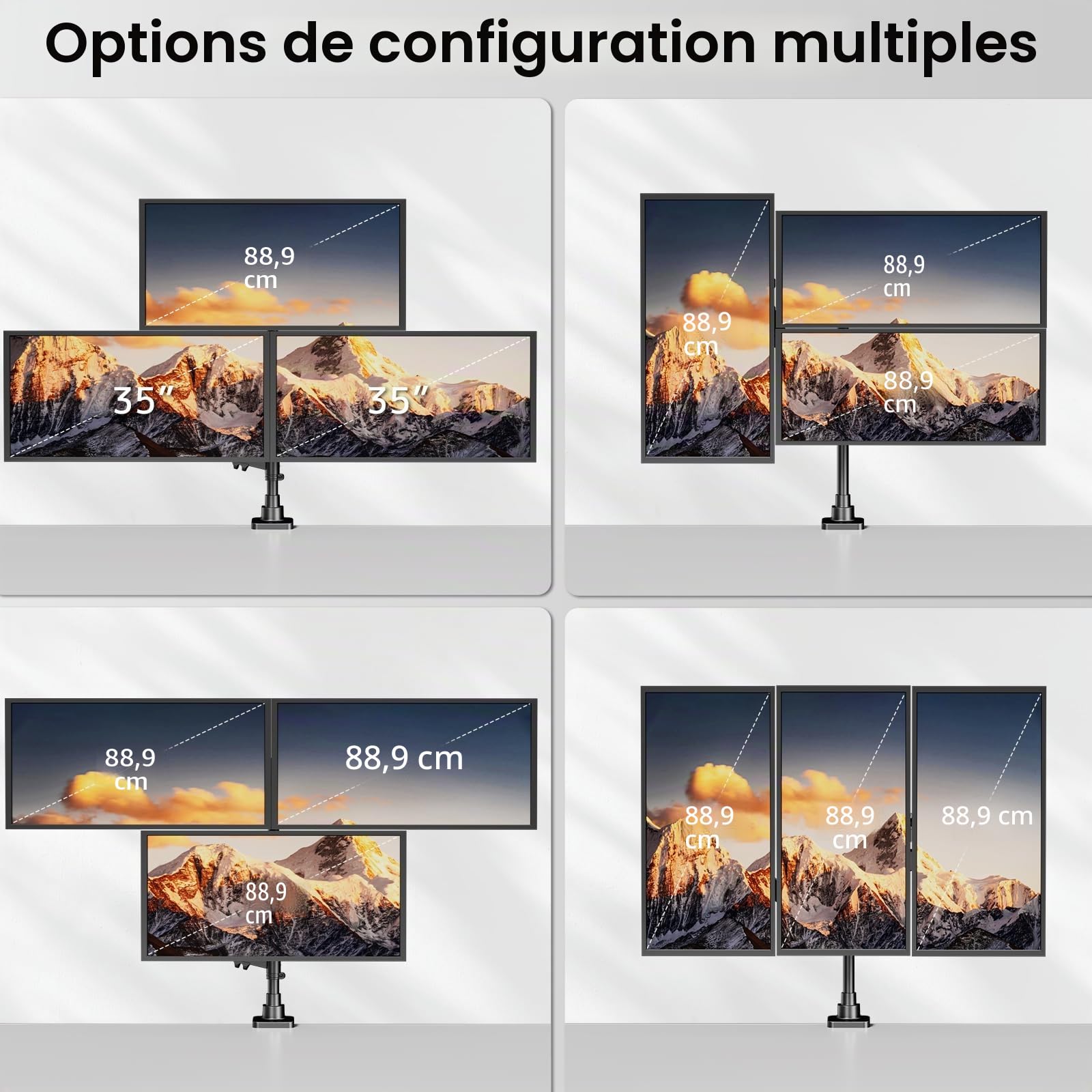 PUTORSEN Support de Moniteur 3 moniteurs pour écran de 17 à 35", Support pour 3 écrans réglable en Hauteur avec Une capacité de 12 kg par Bras, Barre de 80 cm, VESA 75/100 mm