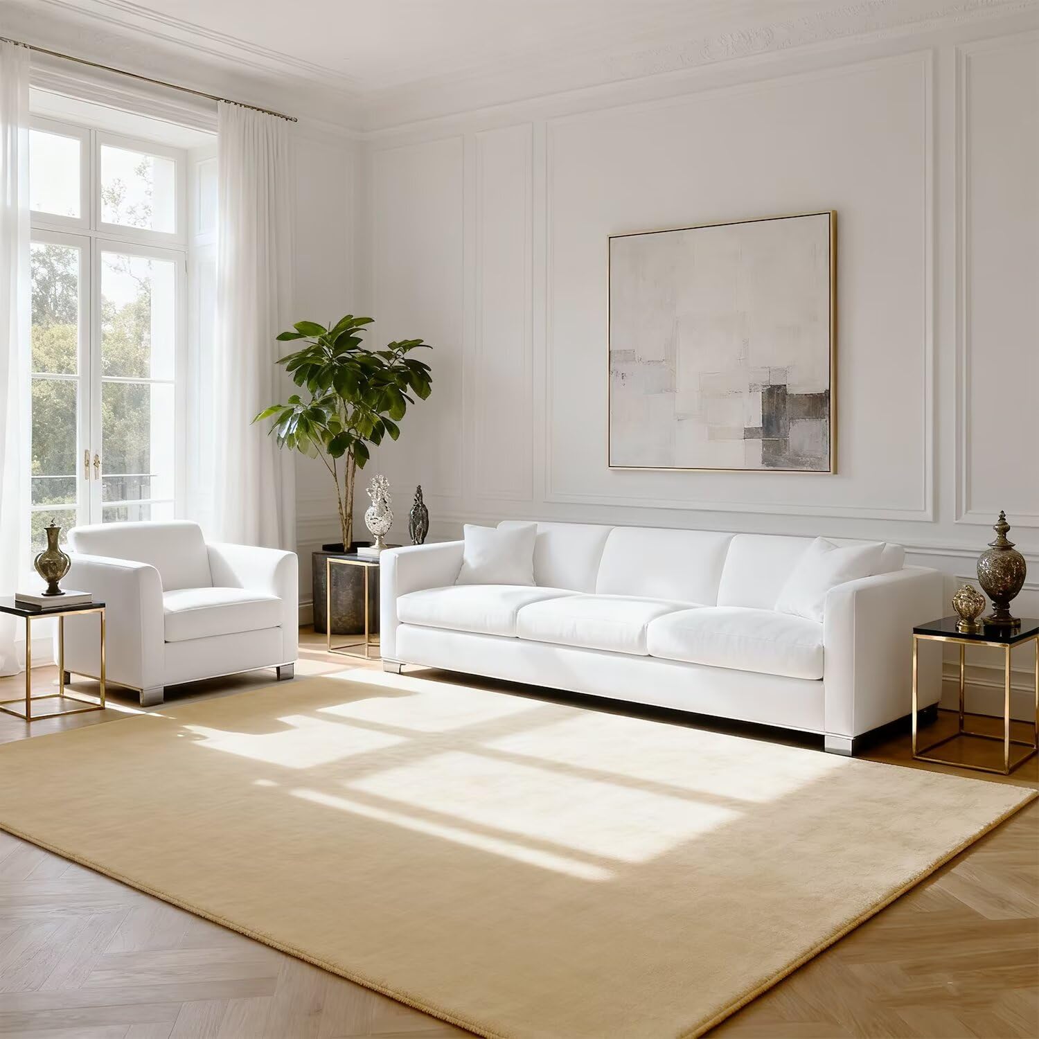 Tapis doux marron clair lavable pour créer un coin lecture cosy dans la chambre