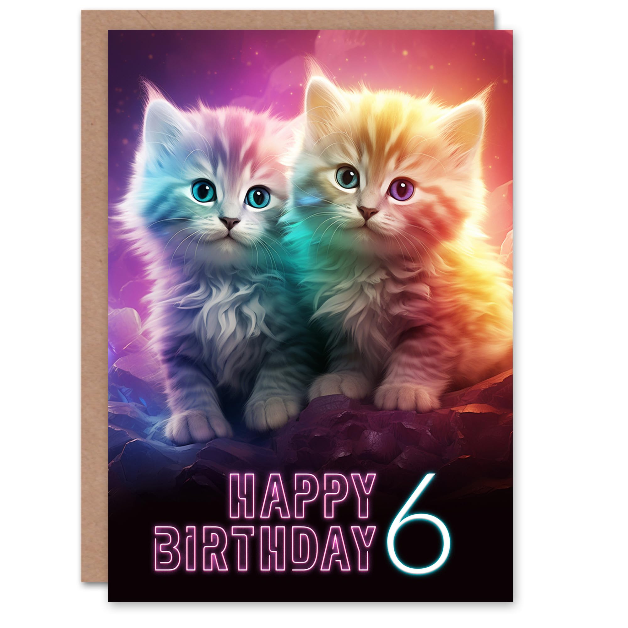 Artery8 6th Birthday Greeting Card Cute Kittens Baby Cats Kids Age 6 Year Old Child