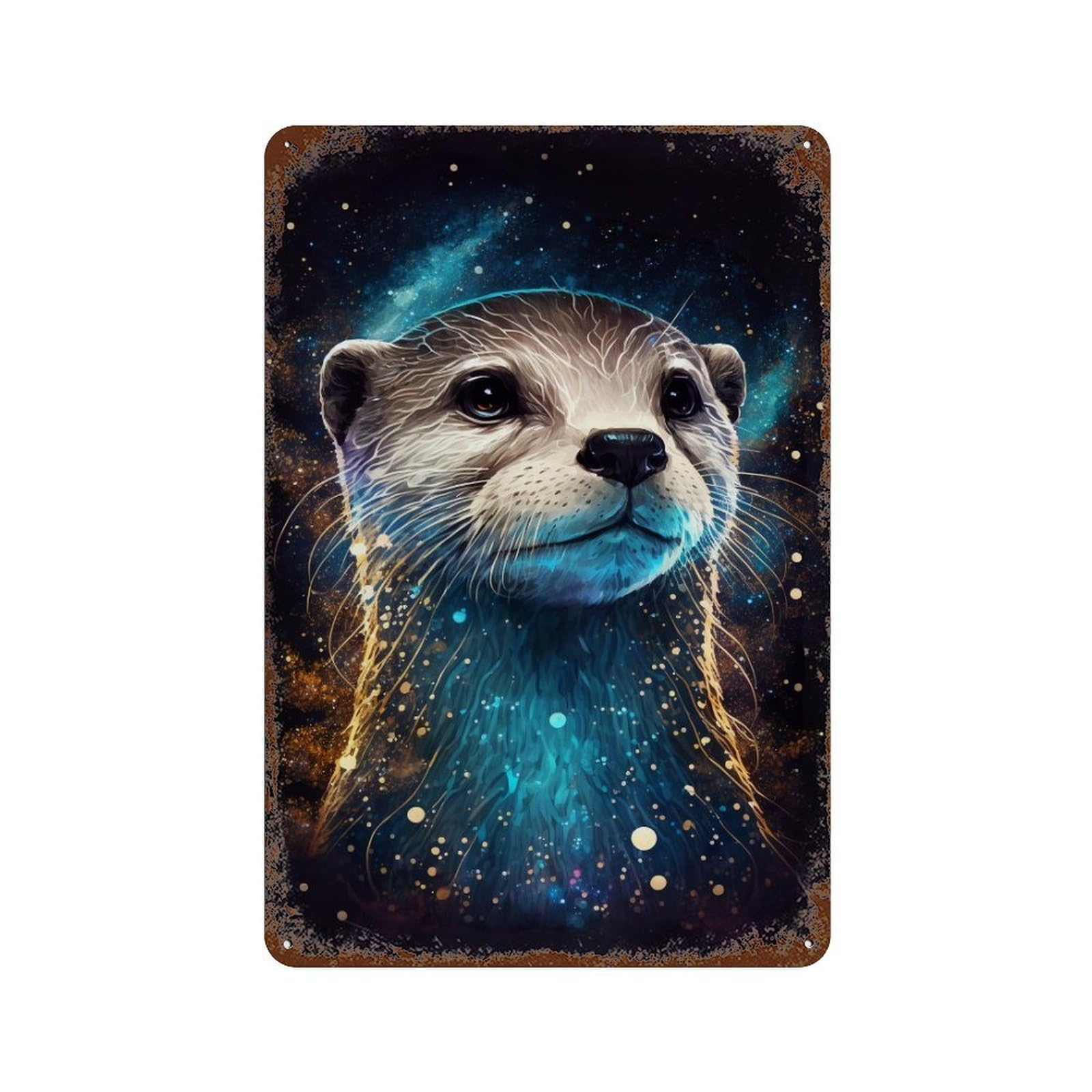 Galactic Otter Majesty 11.8"x7.9" Weathered Tin Sign, Shabby Chic Decor for Cafe, Home Bar And Lounge Decor