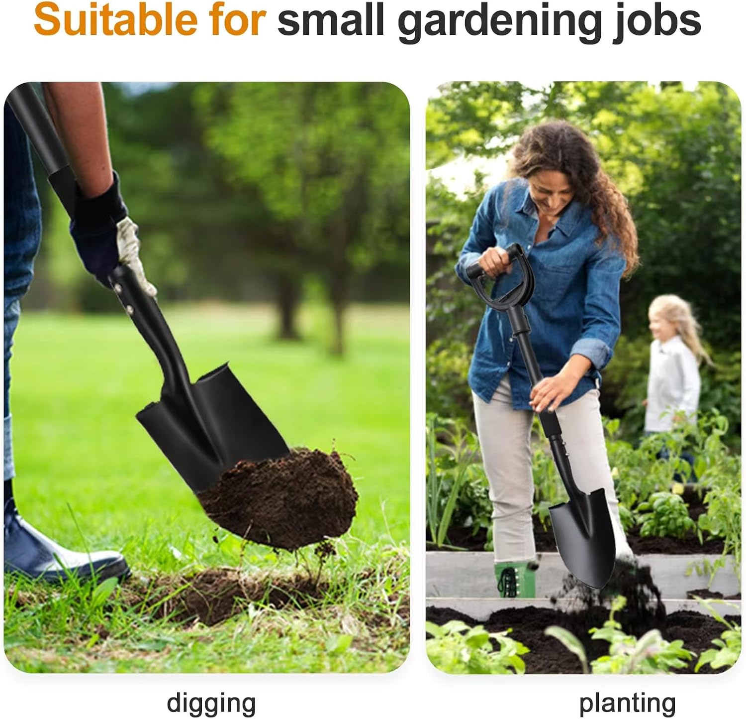 Shovel for Digging, 31" Garden Shovel with Ergonomic D-Grip, Compact Small Metal Spade Shovel for Gardening Camping, Kids Sand Beach Mini Spade, Portable