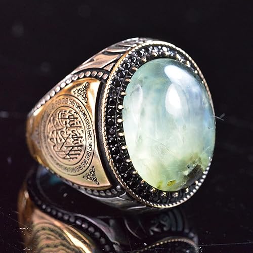 Miniatura 4 de KAMBO Anillo de piedra preciosa prehnita de jade natural, 16.95 quilates, anillo de plata de ley 925K, anillo de plata de piedras preciosas, anillo