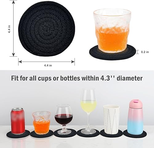 Miniatura 2 de ABenkle Juego de 10 posavasos para bebidas con soporte, posavasos absorbentes tejidos de algodón para bebidas, juego de posavasos minimalistas para