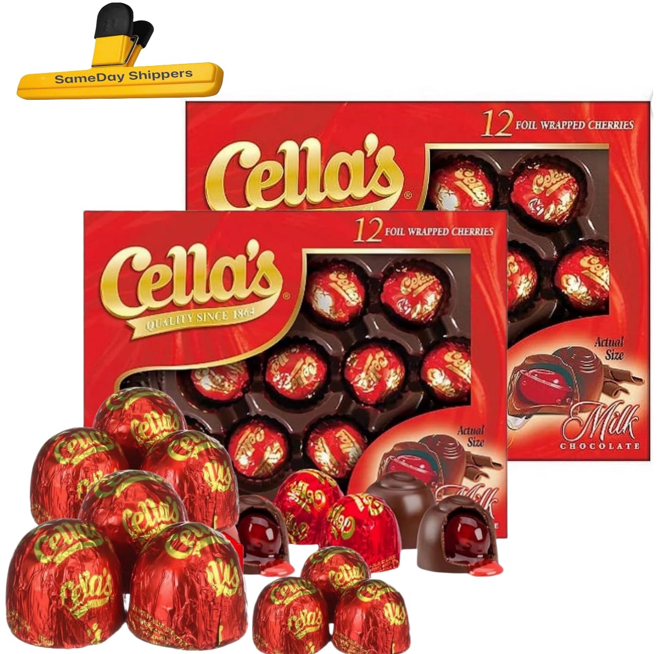 HOLIDAY GIFT | Cellas Chocolate Covered Cherries Milk Chocolate - 12 Ounce Christmas Chocolate, Chocolate Covered Cherry, Individually Wrapped Chocolate (2 PACK)