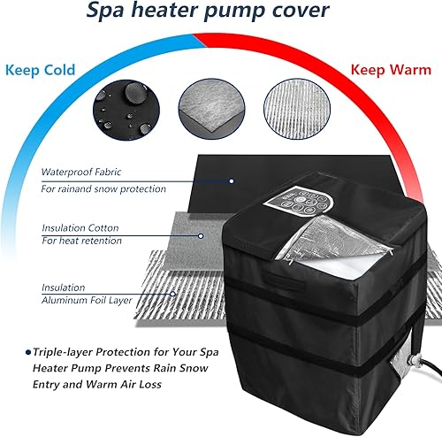 Miniatura 10 de Cubierta de la bomba del calentador de hidromasaje, cubierta impermeable de la bomba aislada para múltiples marcas (negro, cuadrado)