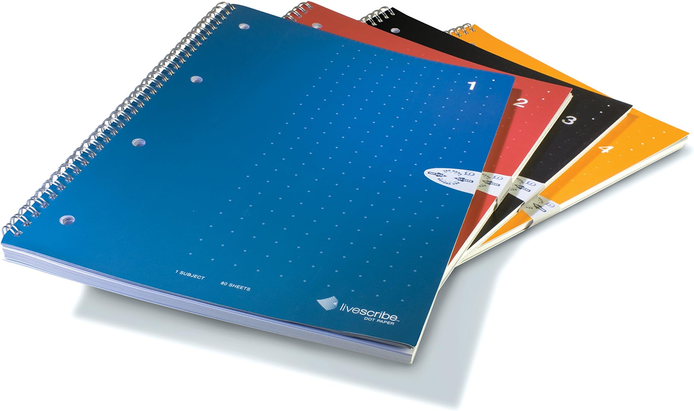 Livescribe Single-Subject Lined Notebooks #1-4 (A4, 8.3" x 11.7", 210mm x 297mm), 4 colors, 4 pack