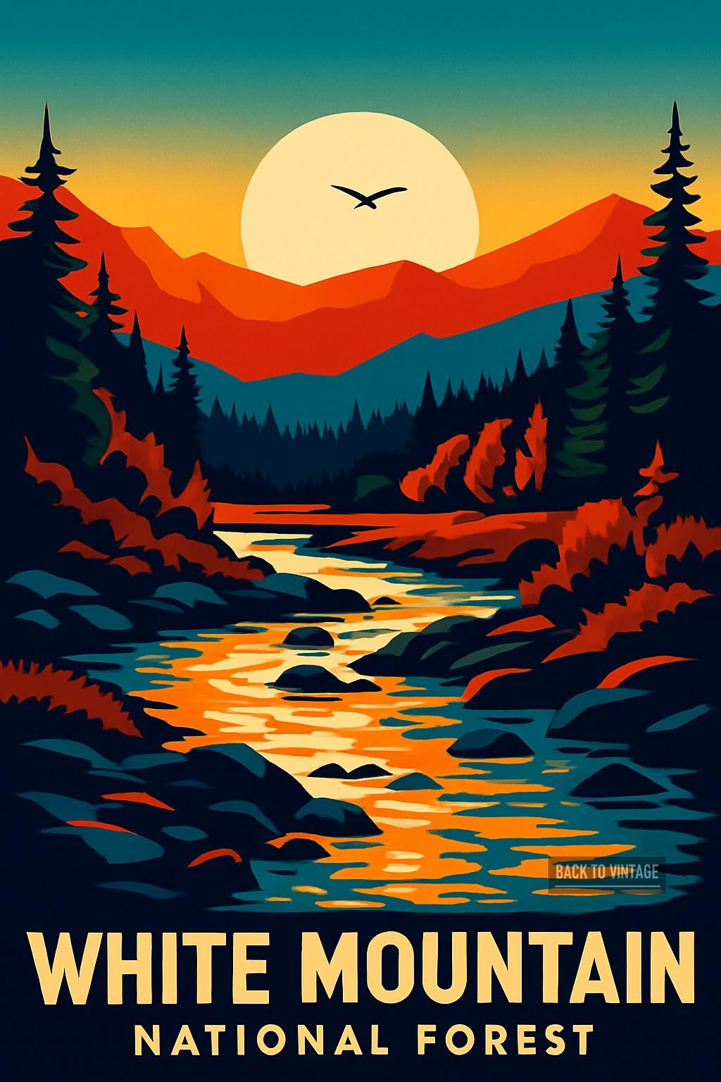 Back To Vintage Multicoloured Vintage Illustration Of White Mountain National Forest At Sunrise_result - A4 Travel City Poster Wall Art Home Decor Art Print Featuring Urban Landmarks And Global Views For Stylish Interior Display