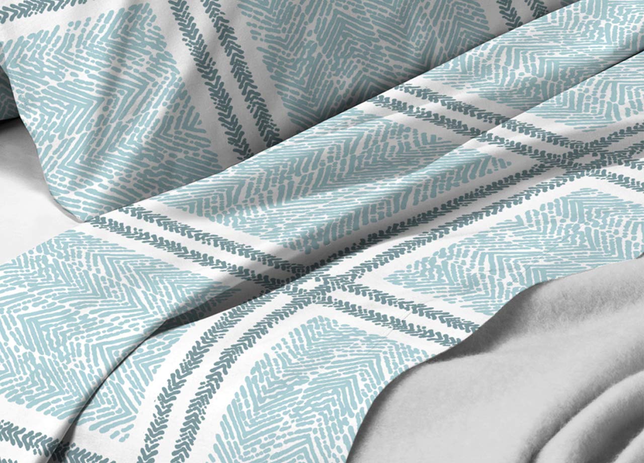 SOFFICIOSO Set Completo Lenzuola in Puro Cotone Modello Tartan Colore Azzurro Singolo Azzurro