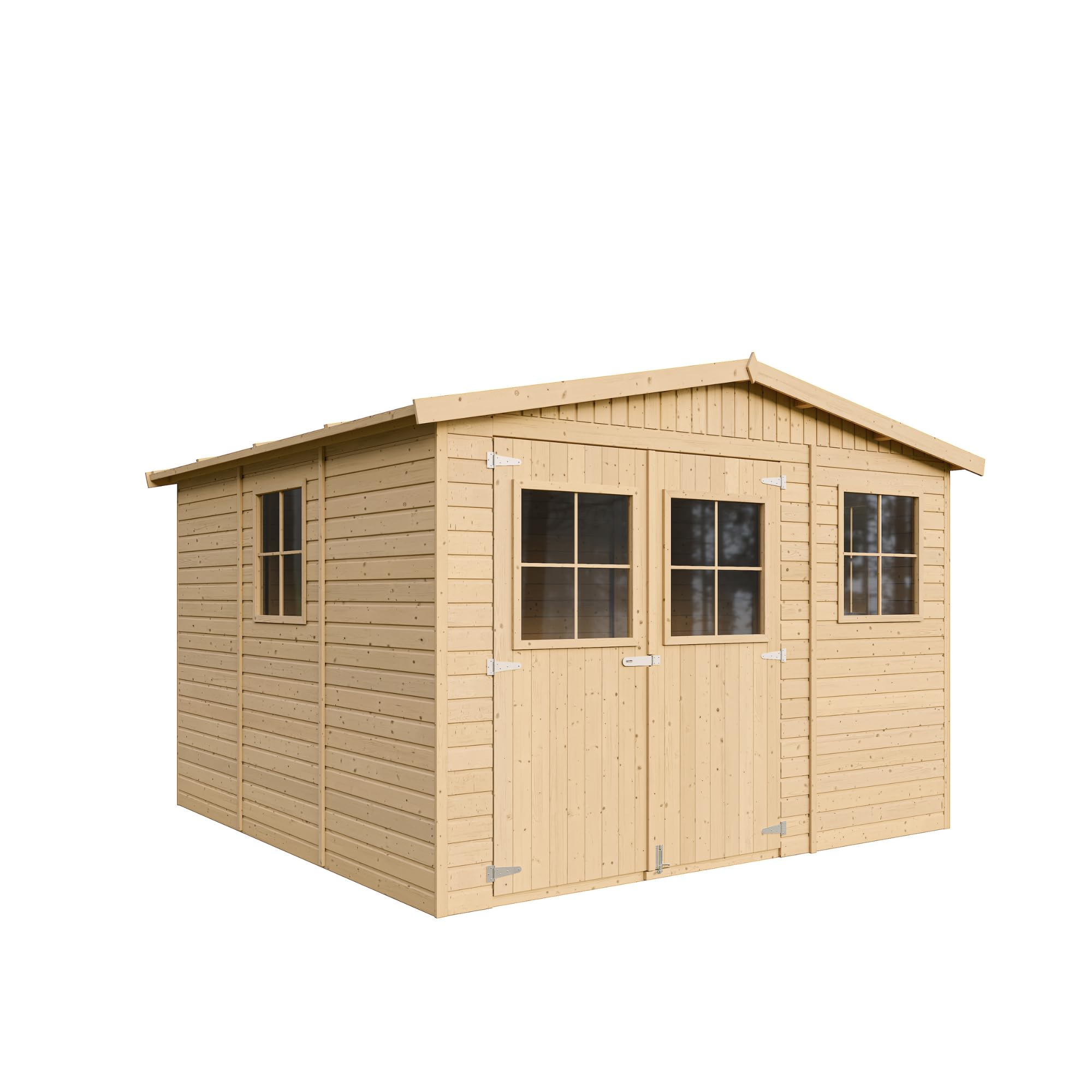 Timbela M335+M335G Drewniana szopa ogrodowa, schowek z oknami, 226 (wys.) x 318 x 320 cm/ 9 m², naturalne drewno, warsztat, na rowery, narzędzia