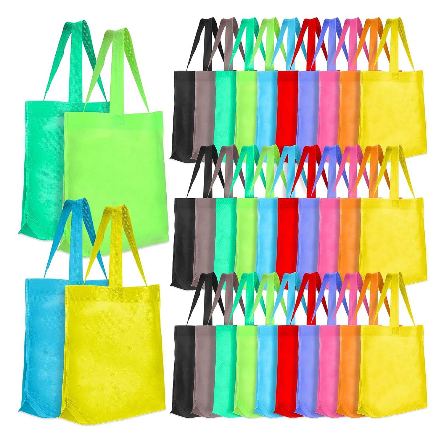 BGFAVCV 50 Pieces Non Woven Reusable Bags Multi Color Tote Gift Bags Colored Blank Tote Bags Bulk Fabric Grocery Bags Easy to Use 32 X 37 X 10cm
