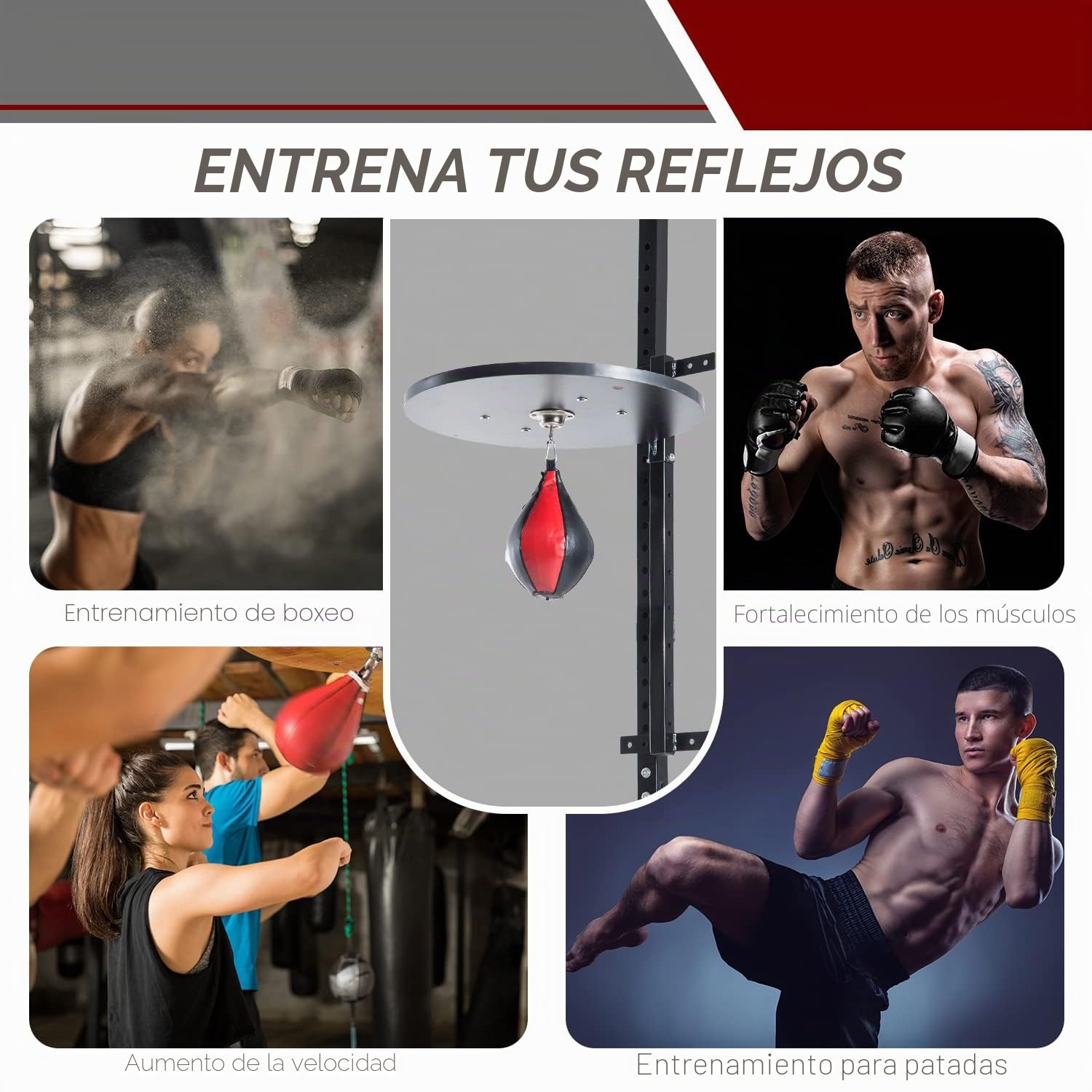 HOMCOM Plataforma de Boxeo con Speedball Φ21 cm, Pelota de Boxeo para Entrenamiento de Artes Marciales, Madera y Acero.