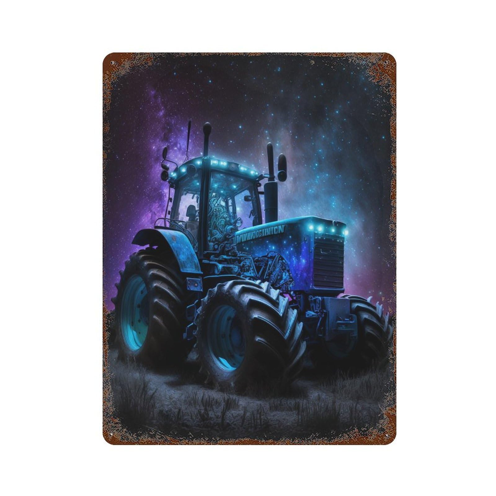 Retro Metal Sign Galactic Tractor Lights 15.7"x11.8", Decorative Metal Wall Art for Pub, Kitchen And Man Cave Decor