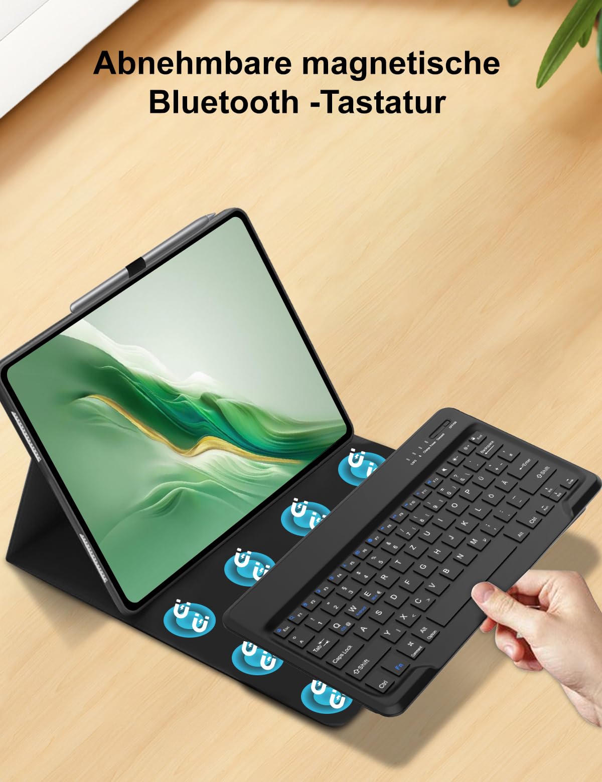 FOGARI Funda con teclado para tablet Honor Magic Pad 2 de 12,3 pulgadas, teclado alemán QWERTZ con Bluetooth desmontable magnético para Magic Pad 2 Tablet de 12,3 pulgadas, negro