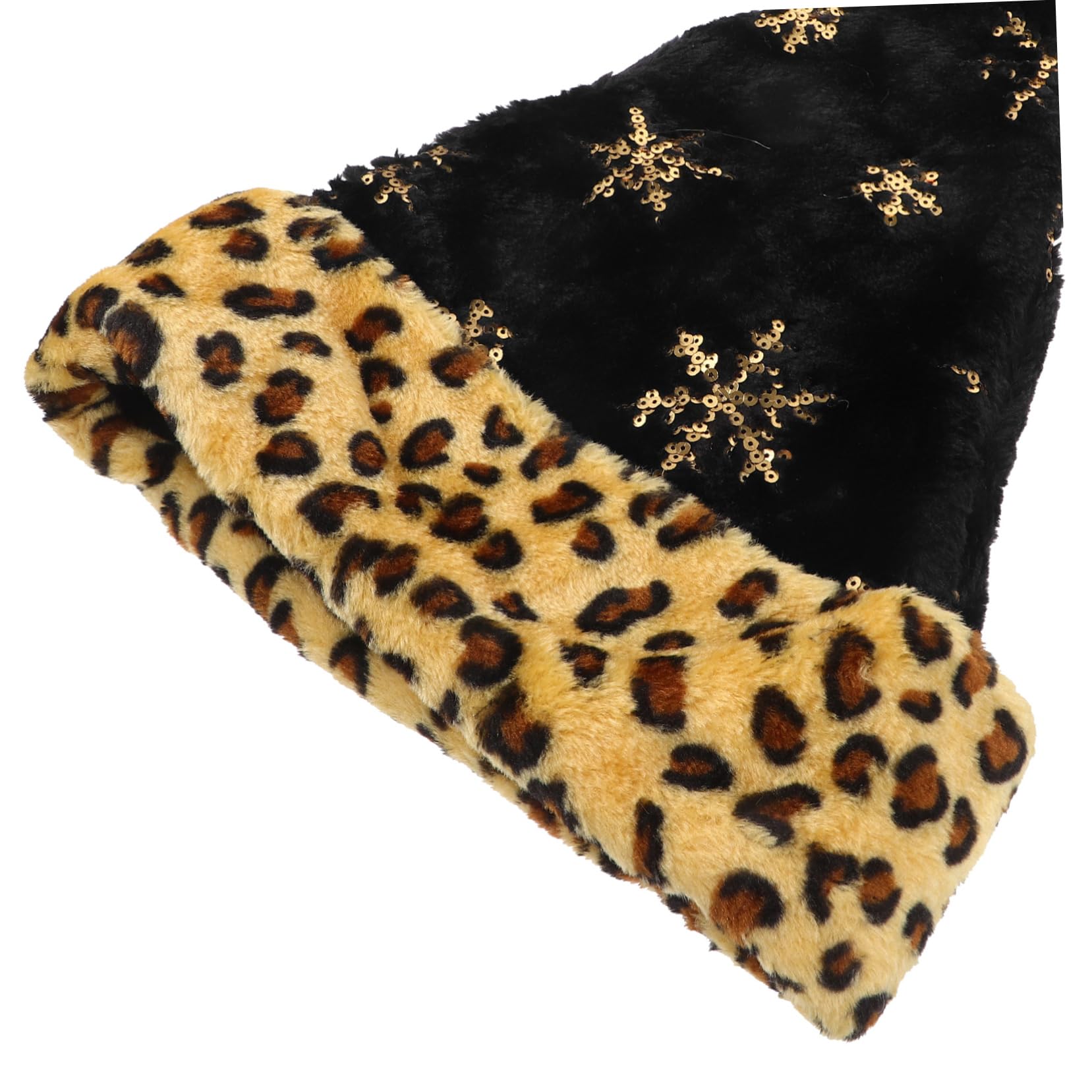 Homoyoyo 5stücke Leopardenmuster Weihnachtsmütze Für Erwachsene Plüsch Nikolausmütze Mit Pailletten Und Schneeflocken Für Weihnachten Und Neujahrsfeiern Bequem Und Warm Für Jede