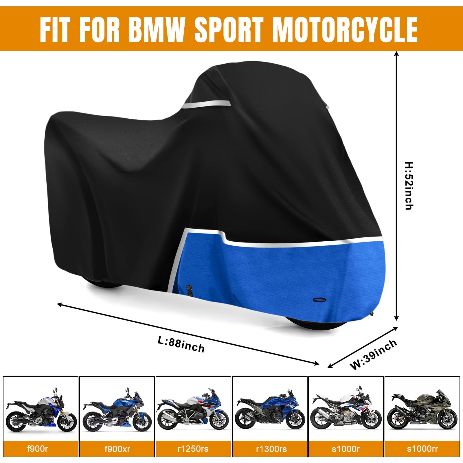 Telo Copri Moto adatto per BMW s1000r s1000rr f900r (senza bagagliaio), 420D Tessuto Oxford Telo Coprimoto Impermeabile per Esterno, Copertura Moto