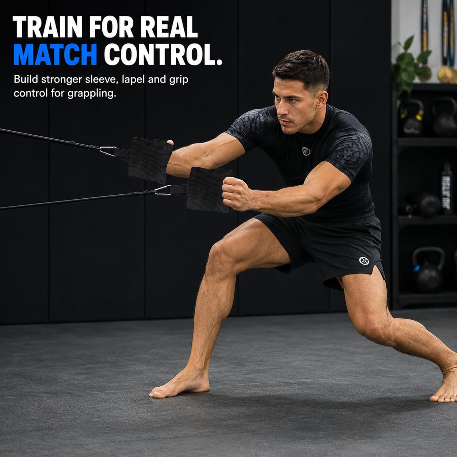 Jiu Jitsu Grip Strength Trainer - 100% Simulate Gi Fabric Grappling System (2 Sleeves & 2 Lapels), 3 TPE Resistance Bands (7 Levels) for Judo BJJ with Carry Bag