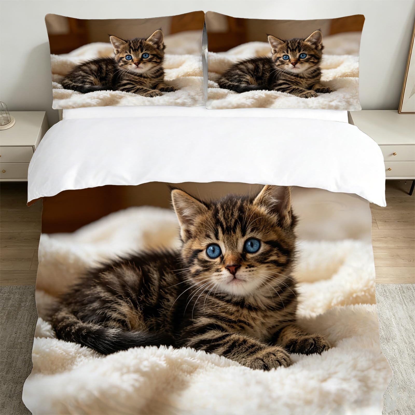 Housse de Couette 220x240 Chat : fini la couette qui glisse grâce au zip invisible