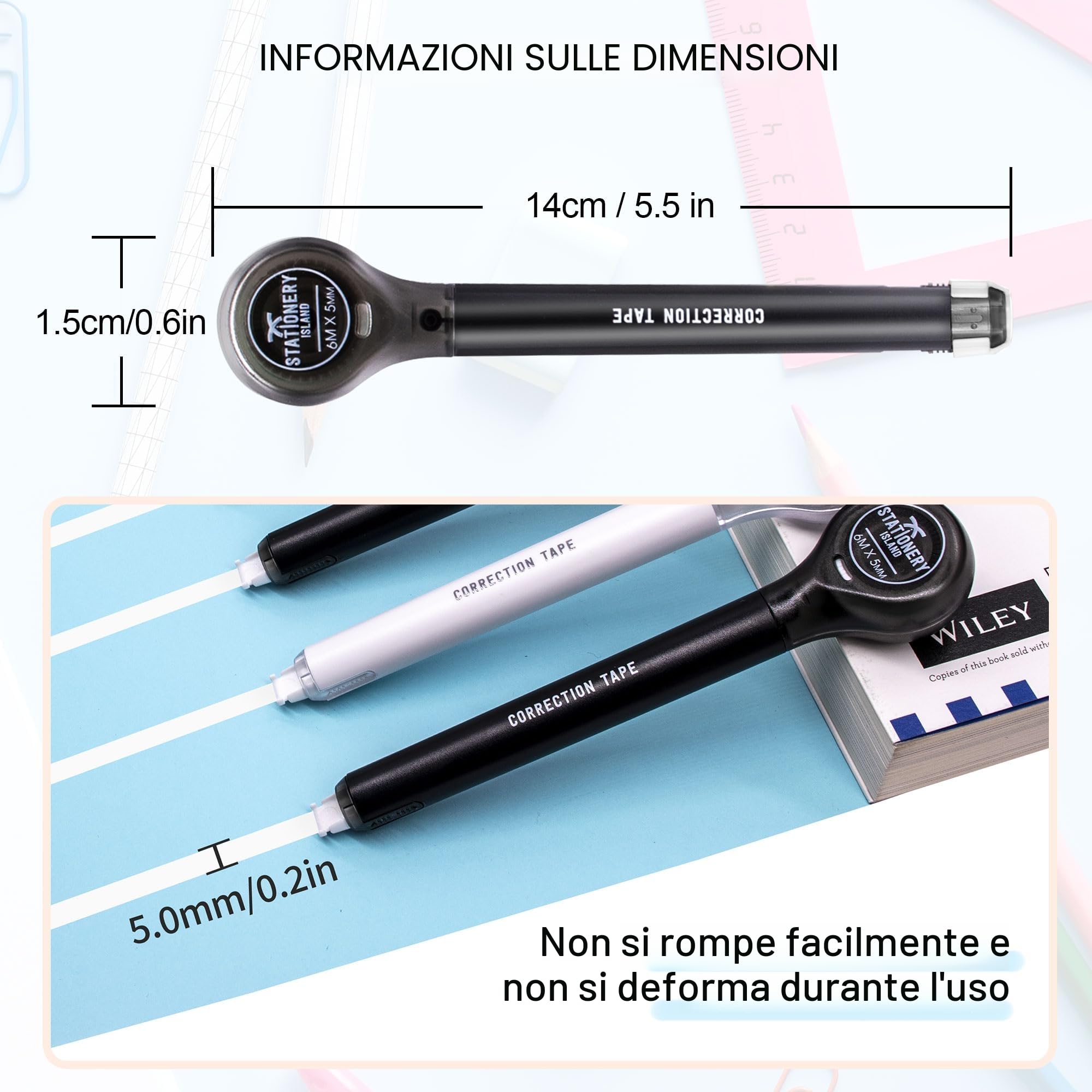 STATIONERY ISLAND Bianchetto a Nastro 10 Pezzi 50m Correttore a Nastro Tascabile 5mm