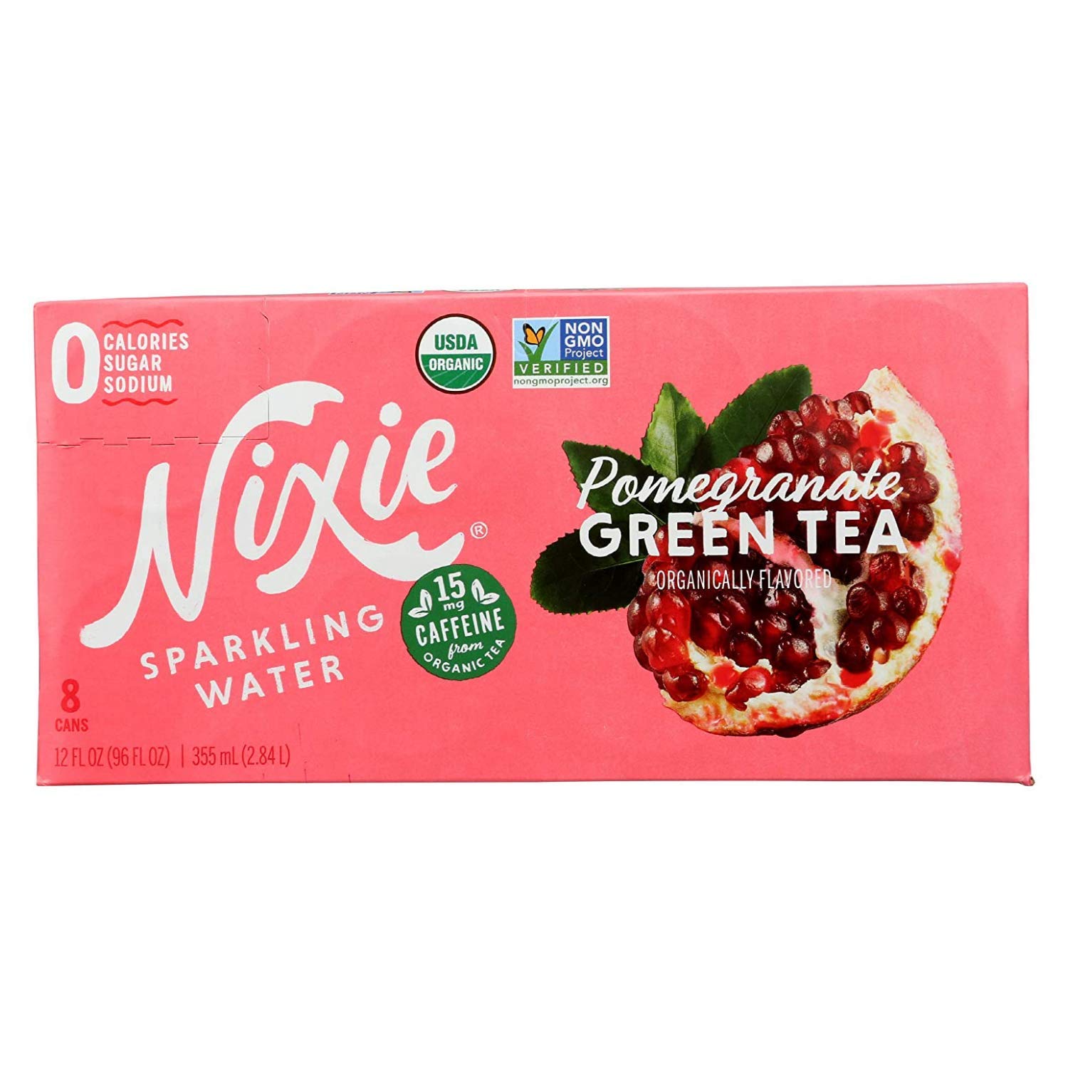 Nixie Sparkling Water, Sparkling Water Green Tea Pomegranate Organic, 12 Fl Oz, 8 Pack