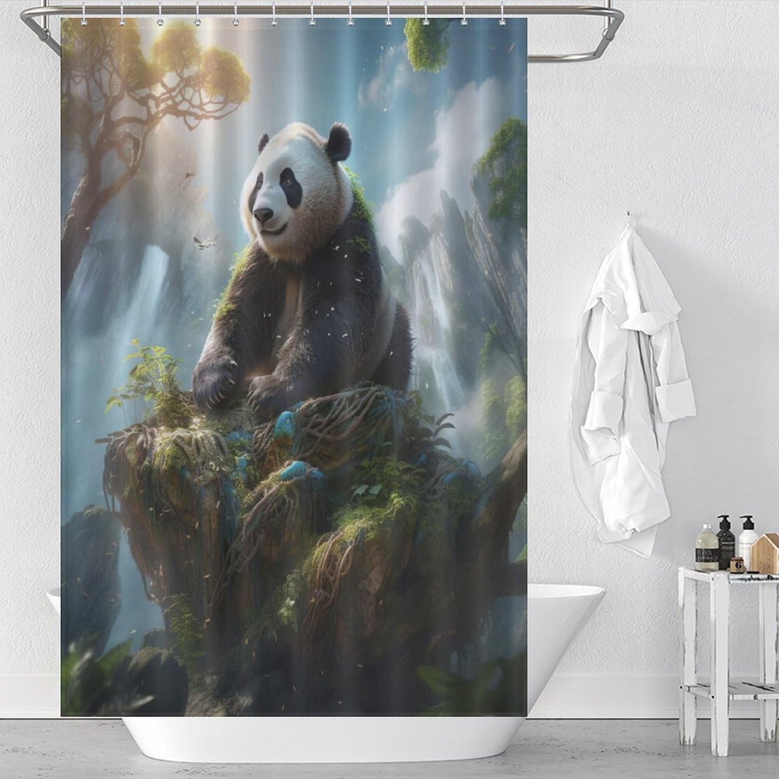 Rideau de douche imperméable PandaRideau en polyester lavable pour salle de bain 122x183cm