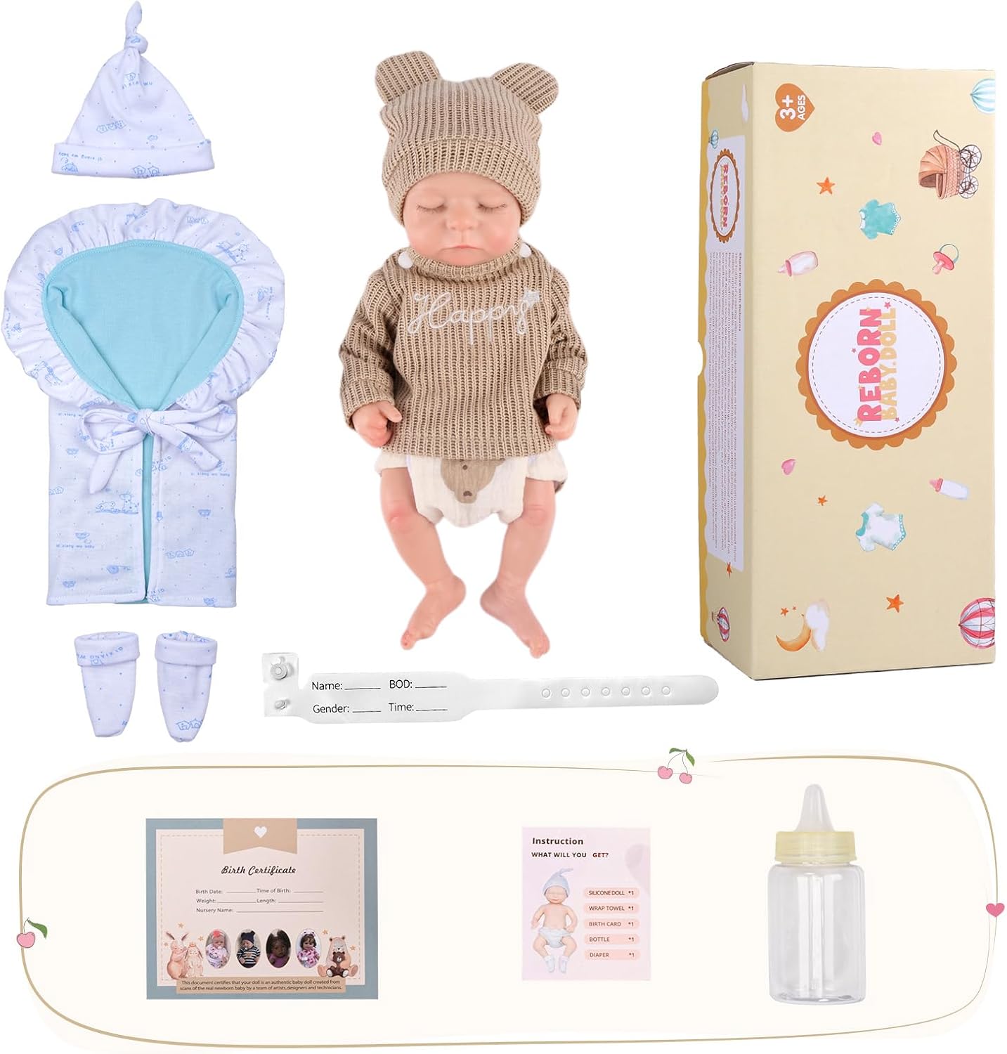 BABESIDE Lifelike Reborn Baby Dolls Full Body Silicone, 12 Inch Weighted Silicone Full Body Realistic Newborn Real Life Baby Dolls Boy with Accessories for Kids Ages 3+ & Collectors