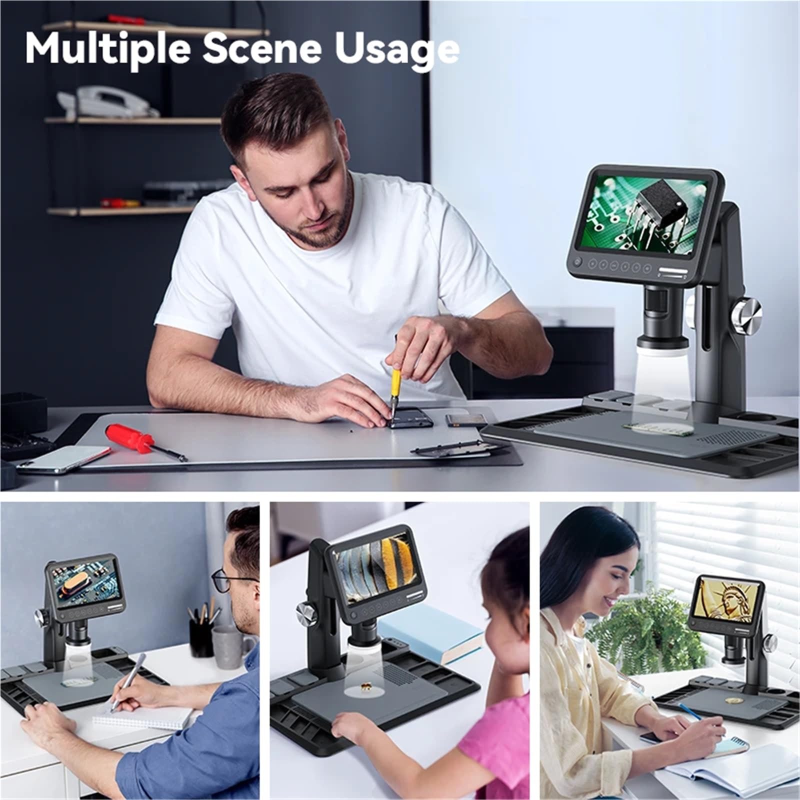 Digitales Mikroskop. Digitalmikroskop 12MP, 7-Zoll-IPS-Display, 28 LEDs Tragbar