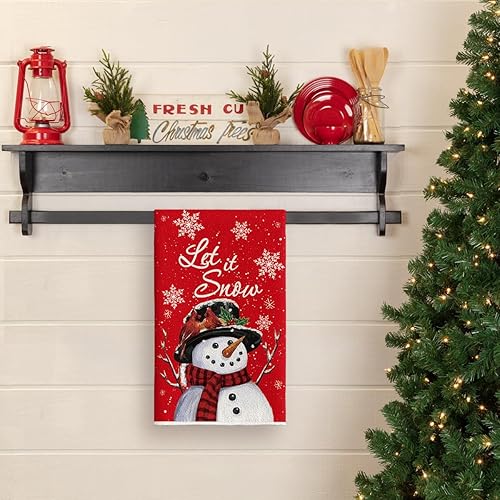 Miniatura 4 de Artoid Mode Juego de 2 toallas de cocina de invierno con diseño de muñeco de nieve rojo Let It Snow de 18 x 26 pulgadas, decoración navideña de