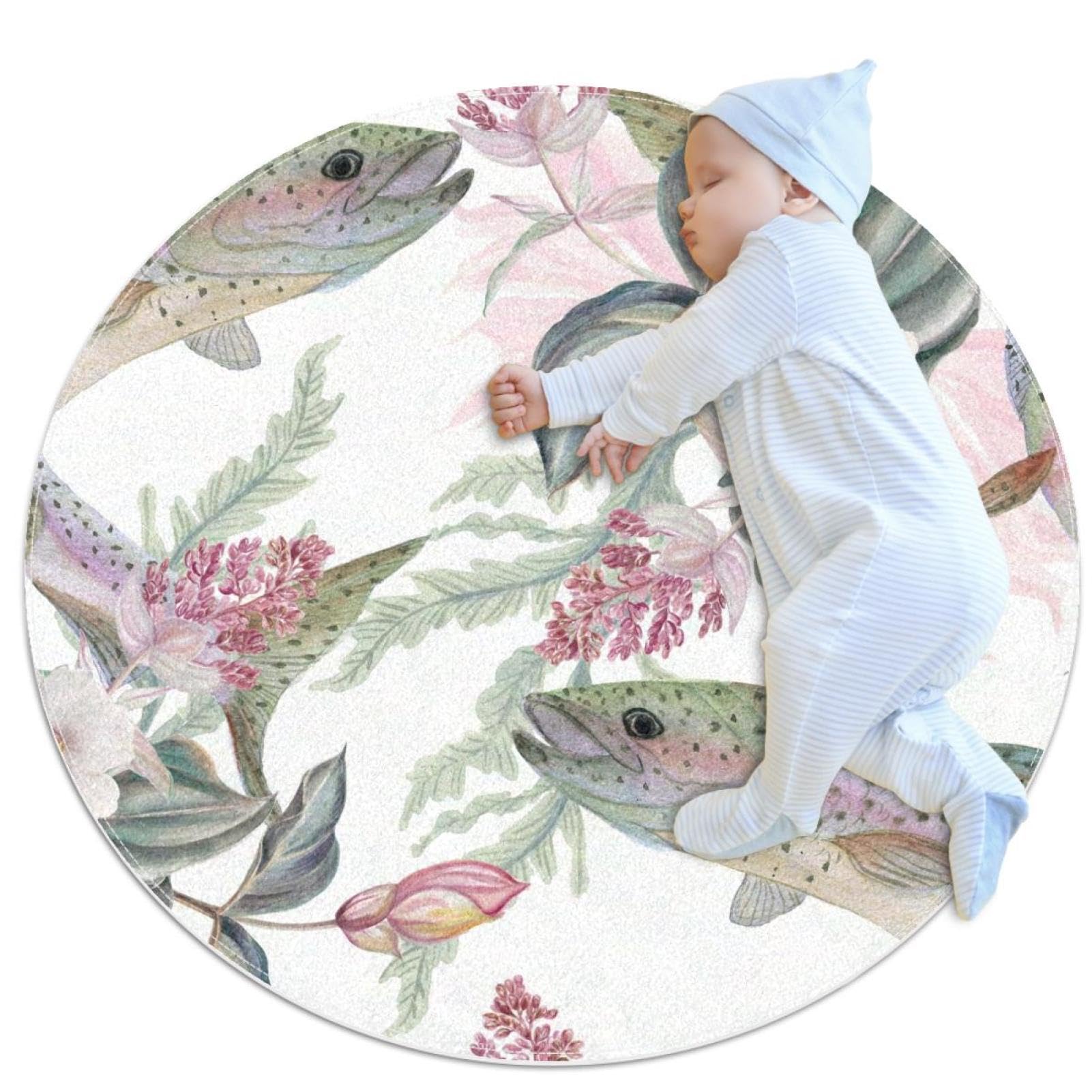 Tapis de salle de bain truite arc-en-ciel rond 1m antidérapant