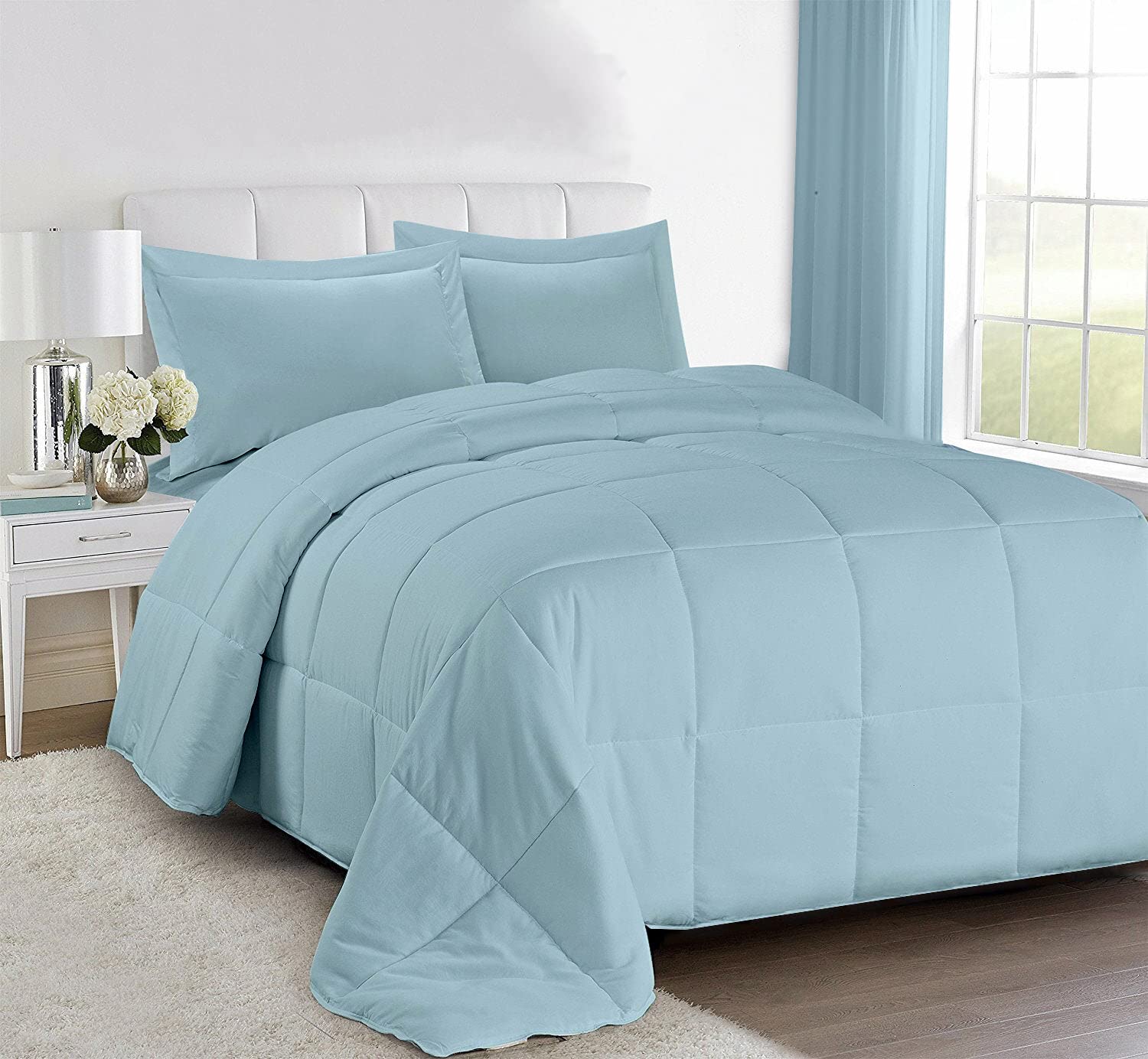 Cottington Lane Microfiber,Quilt/Duvet/Comforter,Single,All-Weather,300 GSM,Single Bed Quilt Comforter Blanket,(Light Blue)-image-32