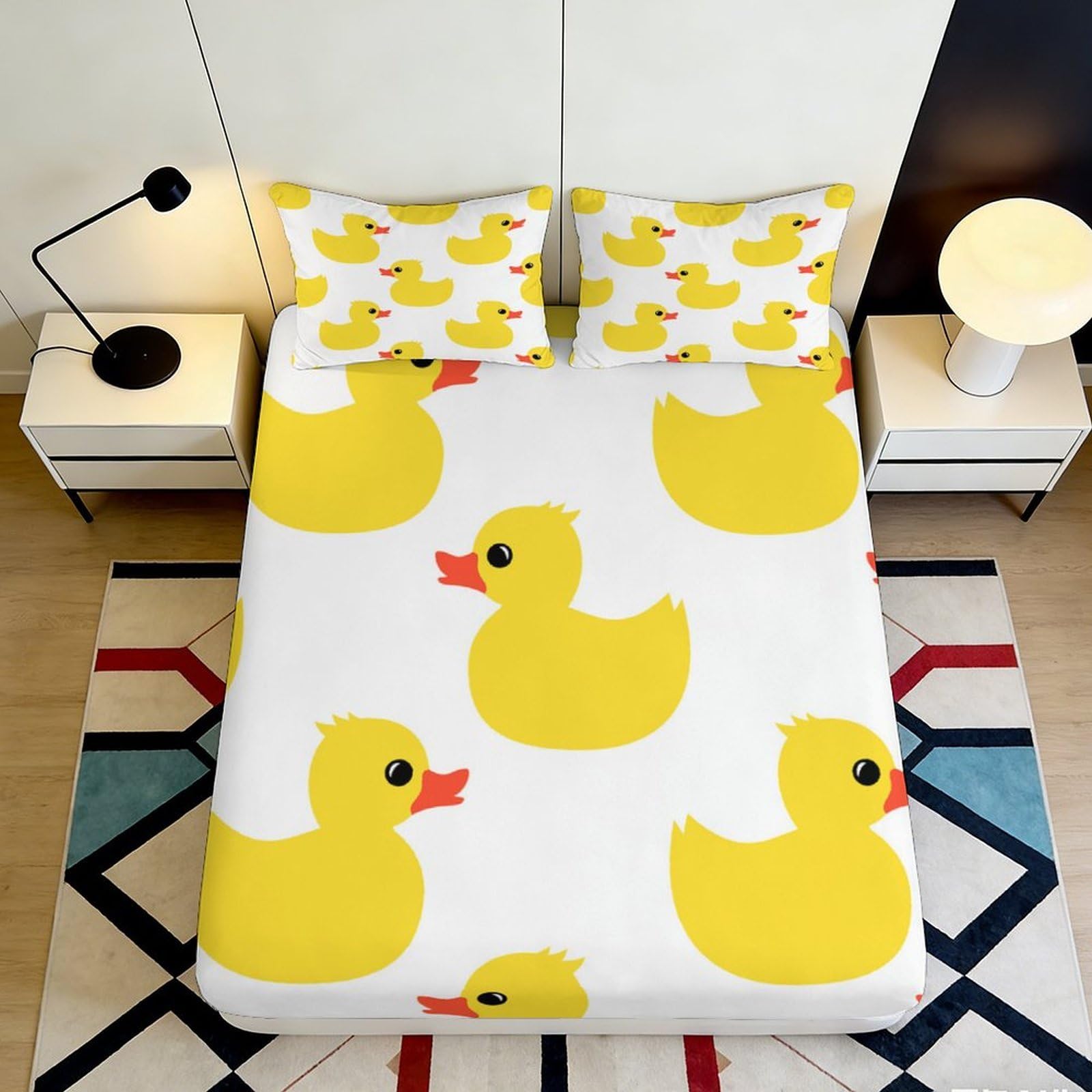 Jwndfkpvxzgl Style-10 3D Printed Yellow Duck Fitted Sheet Microfiber Soft Bedroom Decor Mattress Cover Anti-Slip Washable For Home Guest Room 90X200x25cm