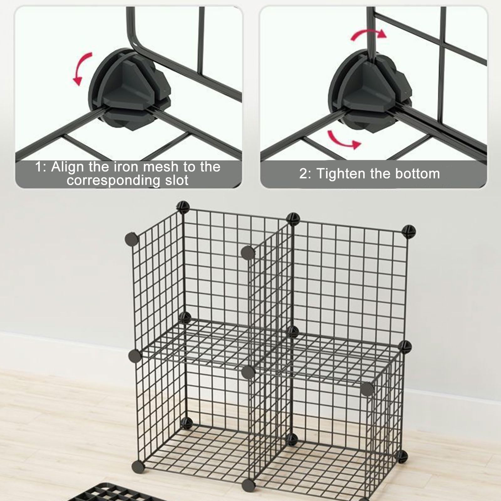 Conigliera per Conigli con Gabbia per Porcellini D'India Fai-da-Te per Interni ed Esterni con 3 Porte di Accesso, Gabbie Metalliche Rimovibili(Black)