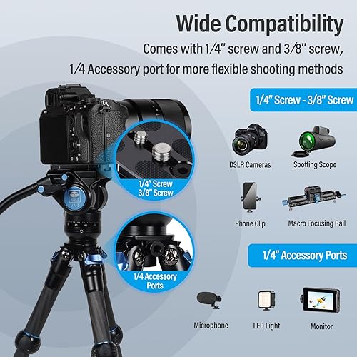 Miniatura 7 de SIRUI AM-223L - Mini trípode de video con cabezal fluido VA-5, trípode de viaje de fibra de carbono con base de nivelación para cámara réflex