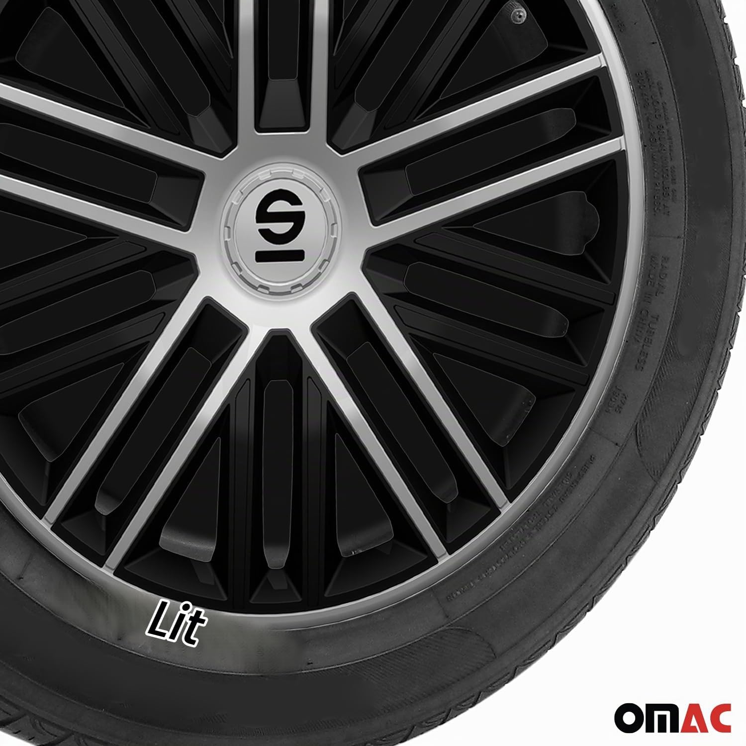 SPARCO Enjoliveurs 16'' pouces Cap De Roue Jeu Enjoliveur Auto noir argent SPC1685BKSV