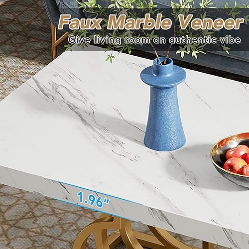 Miniatura 7 de Tribesigns Mesa auxiliar moderna, mesa de cóctel de mármol sintético de 47 pulgadas con marco geométrico, mesa central rectangular, mesa de té,