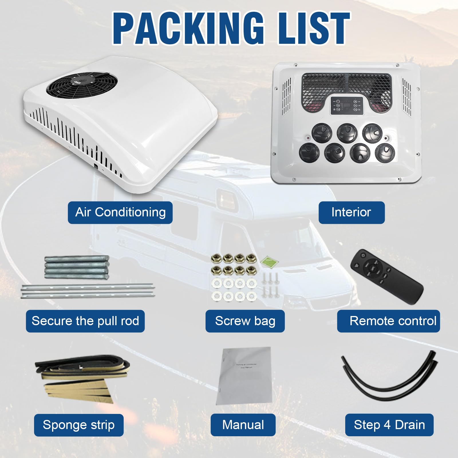 Acondicionador de aire acondicionado para techo de 12 V, 10000BTU,aire Acondicionado Caravana Frío Para MonovolúMenes, Camionetas, Autocaravanas, Camiones, VehíCulos AgríColas, Excavadoras