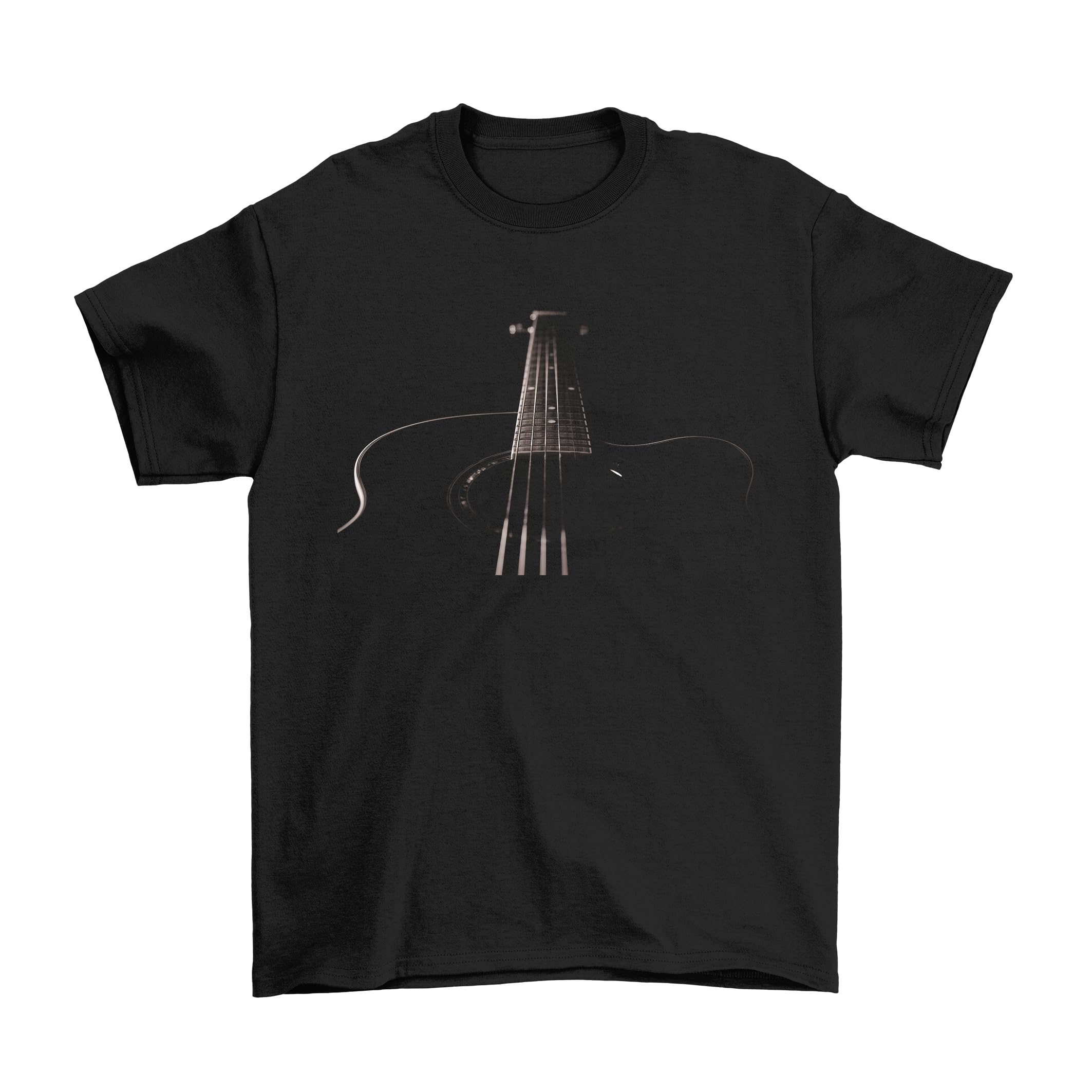 Jonny Cotton Men's Black Acoustic Guitar, Or Wo Musical Instrut T-Shirt, Made From