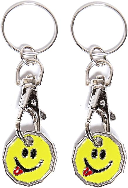 UK Phoenix Trolley Token New £1 Coin Shape 12 Sided Shopping Cart Key Ring Release Shop Locker Keychain (2 x Smiley Tongue)