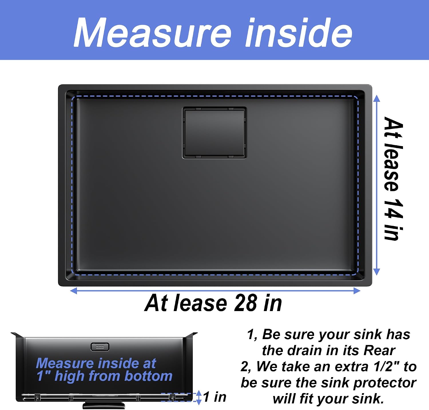 Sink Protector for Kitchen Sink,Large Stainless Steel Sink Grate 27.5" X 13.5",Metal Sink Rack with Rear Drain Hole for Single Bowl,Sink Grid for Bottom of Sink with Strainer,Corner Radius 1",1 pack image 5