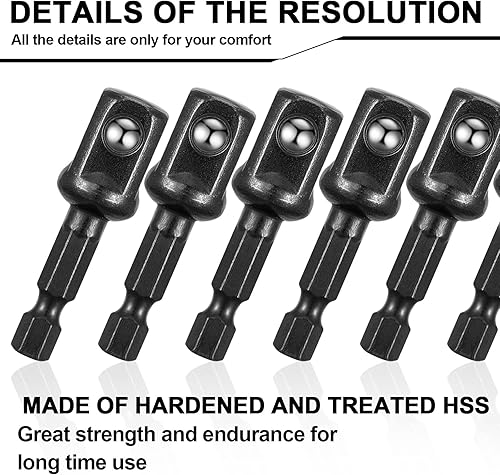 Miniatura 4 de Adaptador de impacto cuadrado para taladros, extensión de brocas de destornillador, adaptador de enchufe de impacto hexagonal para bricolaje Negro