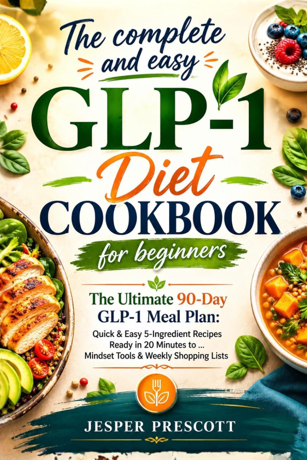 The Complete And Easy Glp-1 Diet Cookbook For Beginners: The Ultimate 90-Day GLP-1 Meal Plan with Quick & Easy 5-Ingredient Recipes Ready in 20 Minutes, Mindset Tools & Weekly Shopping Lists