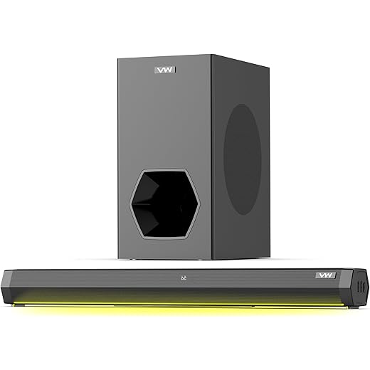 VW Hunter Bar | 160W Soundbar | 2.1 Channel Home Theatre | Deep Bass from 6.5 Subwoofer | Multiple Connectivity | 4 EQ Modes | Sleek Remote & LED Light (Black)