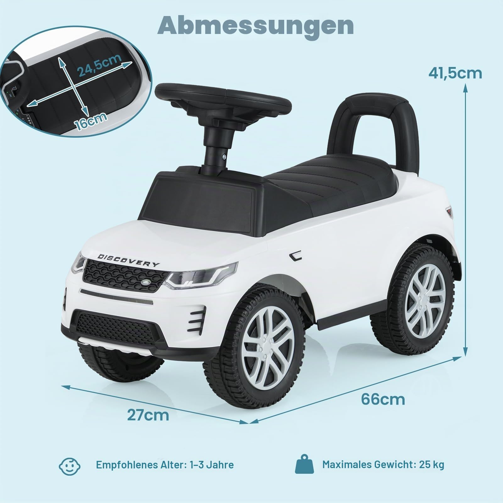 SOARS Kinder Rutschauto, Rutschfahrzeug mit Lenkrad, Hupe, rutschfesten Rädern, verstecktem Stauraum, Aufsitzauto für Kinder ab 1 Jahr (weiß)