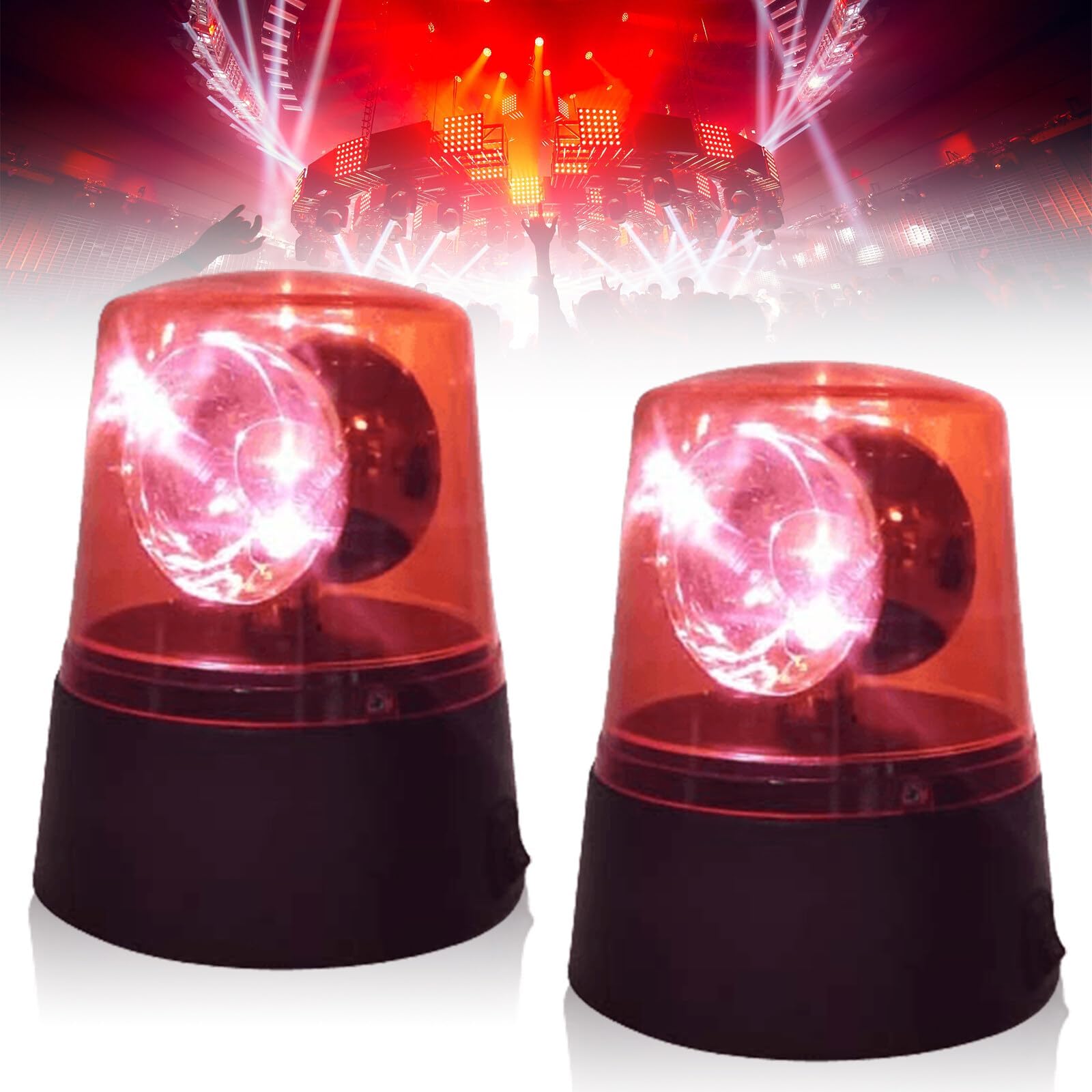 Juego de 2 Luces Intermitentes LED en Forma de Luz Roja, Girofaro con Reflector Giratorio, Flash de 360°, Funcionamiento con Pilas, Iluminación de Fiesta DJ, Decoración para Fiesta Club
